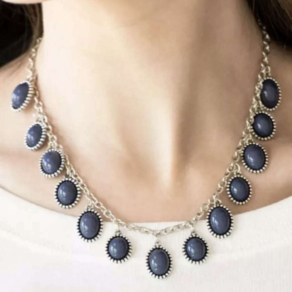 Blue And Silver Necklace Earrings set New